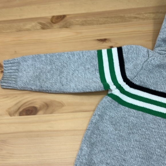 Janie and Jack Gray Hoodie with Green and Black Stripes - Picture 9 of 10
